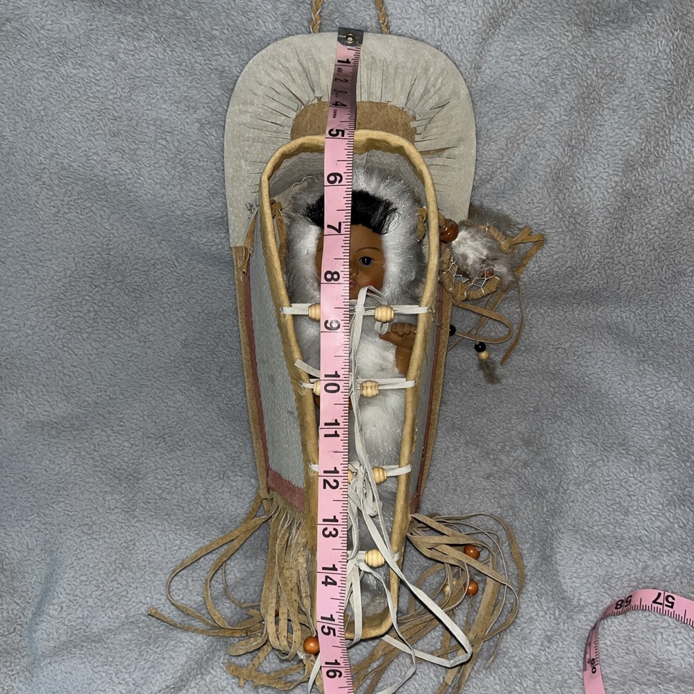 Vintage Papoose Indian Doll Leather Dream Catcher Eskimo Native In Cradle - Picture 11 of 12